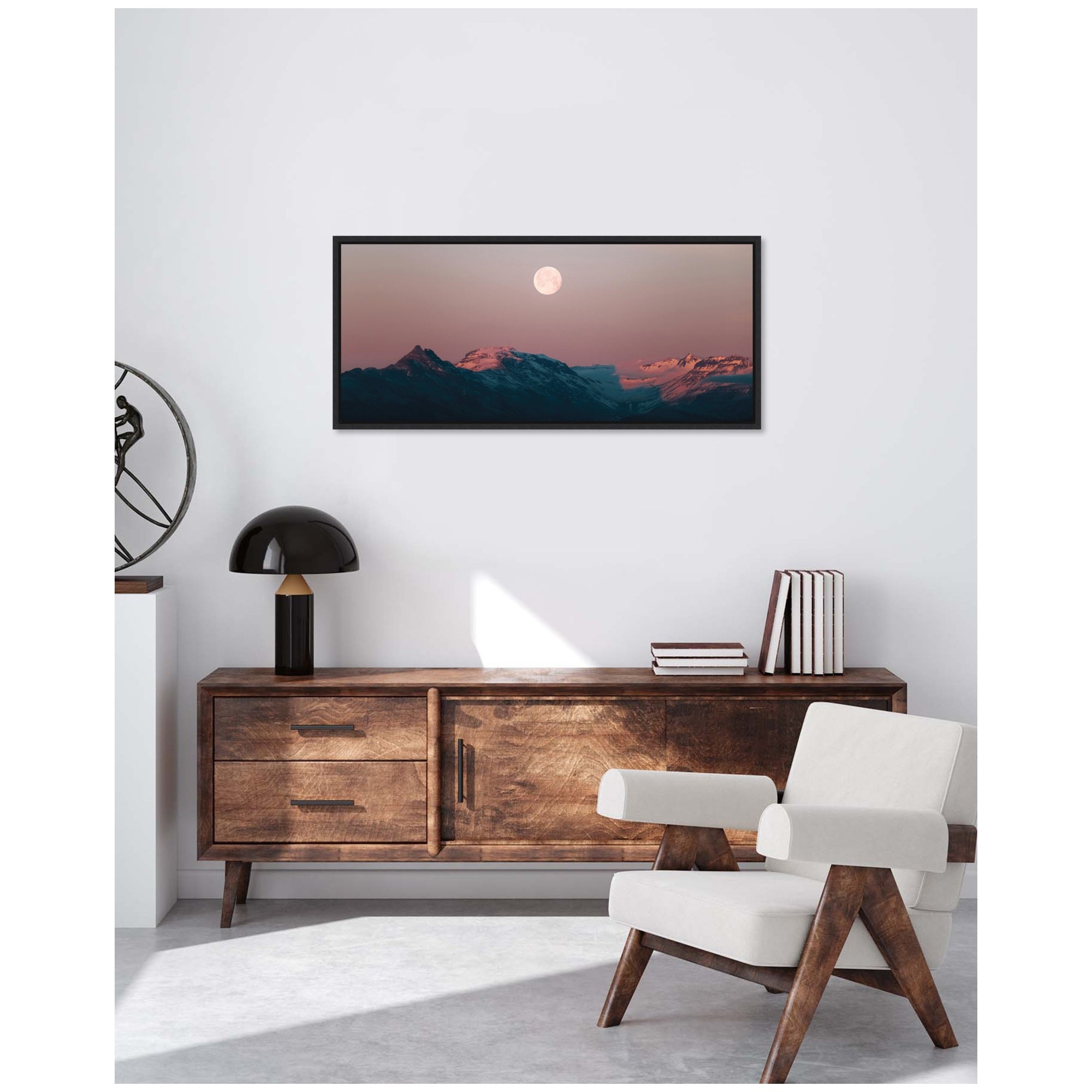 Sylvie Panoramic Pastel Moonrise over Icelandic Mountains Framed Canvas by Michael Schauer