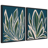 Sylvie Blue Flora 1 and 2 framed canvas art set by Alicia Bock showing abstract blue floral designs