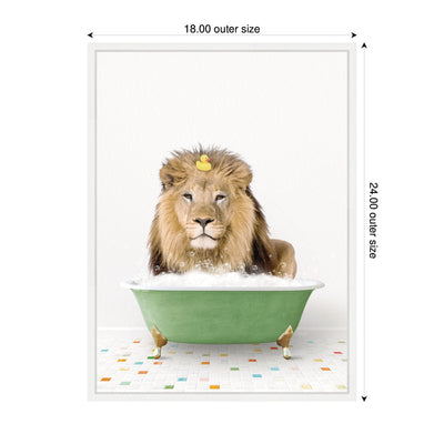 Sylvie Lion in Green Bathtub on Colored Tile Framed Canvas by Amy Peterson