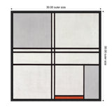 Square canvas with a grid of black lines creating rectangular sections filled with gray, white, and one small red rectangle near the bottom, framed in black.