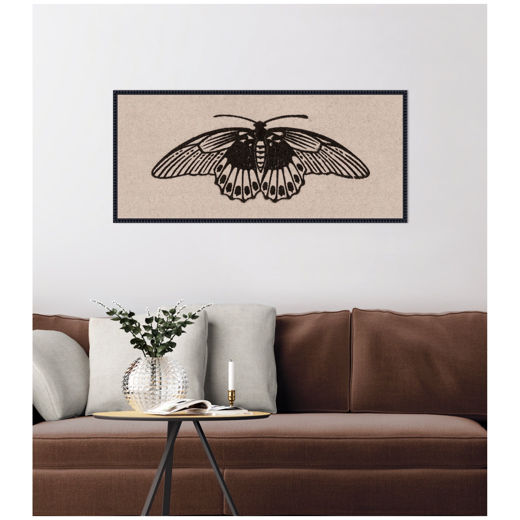 Vlinder 1901 05 04 Julie de Graag on Neutral Linen Panel by Nostalgia Prints Framed Canvas Wall Art Print