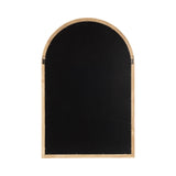 Rectangular wall mirror with an arched top, surrounded by a natural light wood frame with visible grain and two metal hanging hooks on the back.