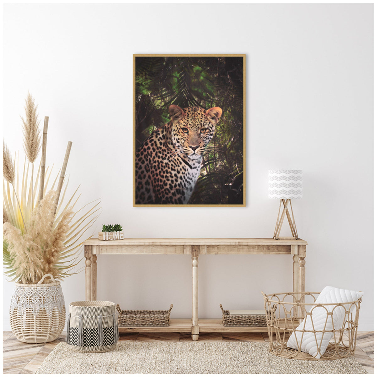 Sylvie Moody Leopard In The Rainforest Color Framed Canvas by Simon Te of Tai Prints