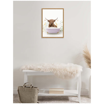Sylvie Highland Cow in Spring Bathtub Framed Canvas