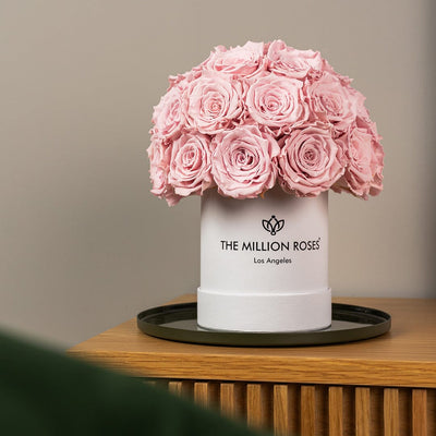 Essence White Superdome Box | Light Pink Roses by The Million Roses