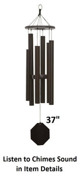 Amish handmade aluminum wind chimes in various sizes hanging outdoors