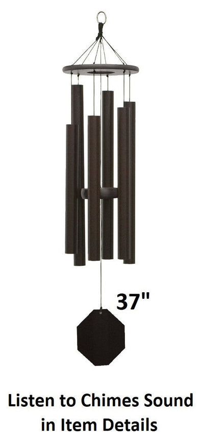 Amish handmade aluminum wind chimes in various sizes hanging outdoors