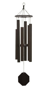 Amish handmade aluminum wind chimes in various sizes hanging outdoors