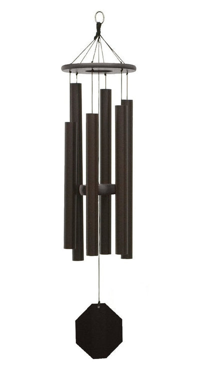Amish handmade aluminum wind chimes in various sizes hanging outdoors