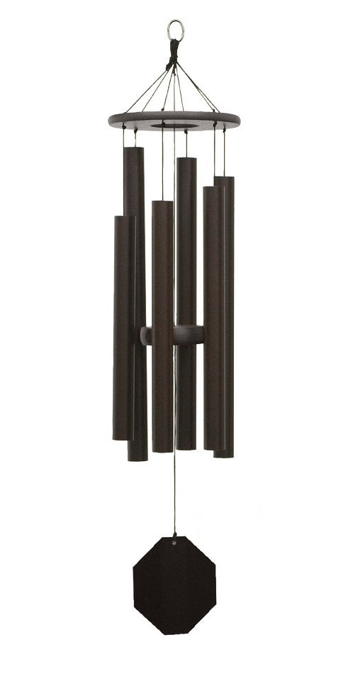 Amish handmade aluminum wind chimes in various sizes hanging outdoors