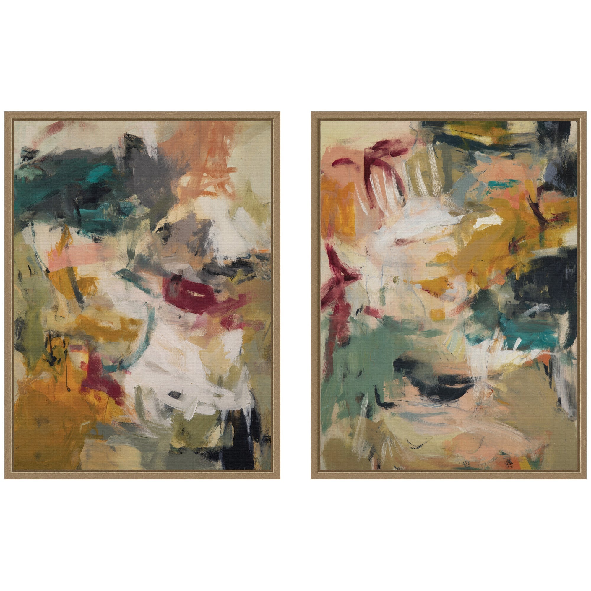 Painted Storm No.
1 & No.
2 framed canvas wall art set by Amy Lighthall displayed in a modern living room setting