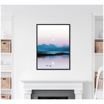 Sylvie Two Ducks in a Lake during Pastel Moonrise over Icelandic Mountains Framed Canvas by Michael Schauer