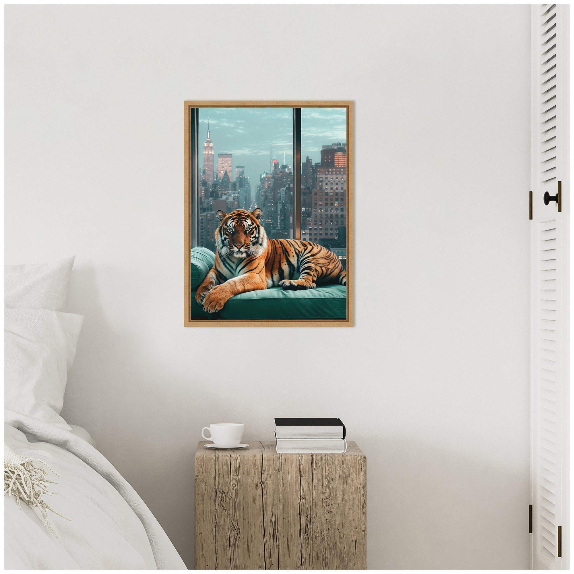 Sylvie Graceful Tiger in New York Framed Canvas by Michael Schauer