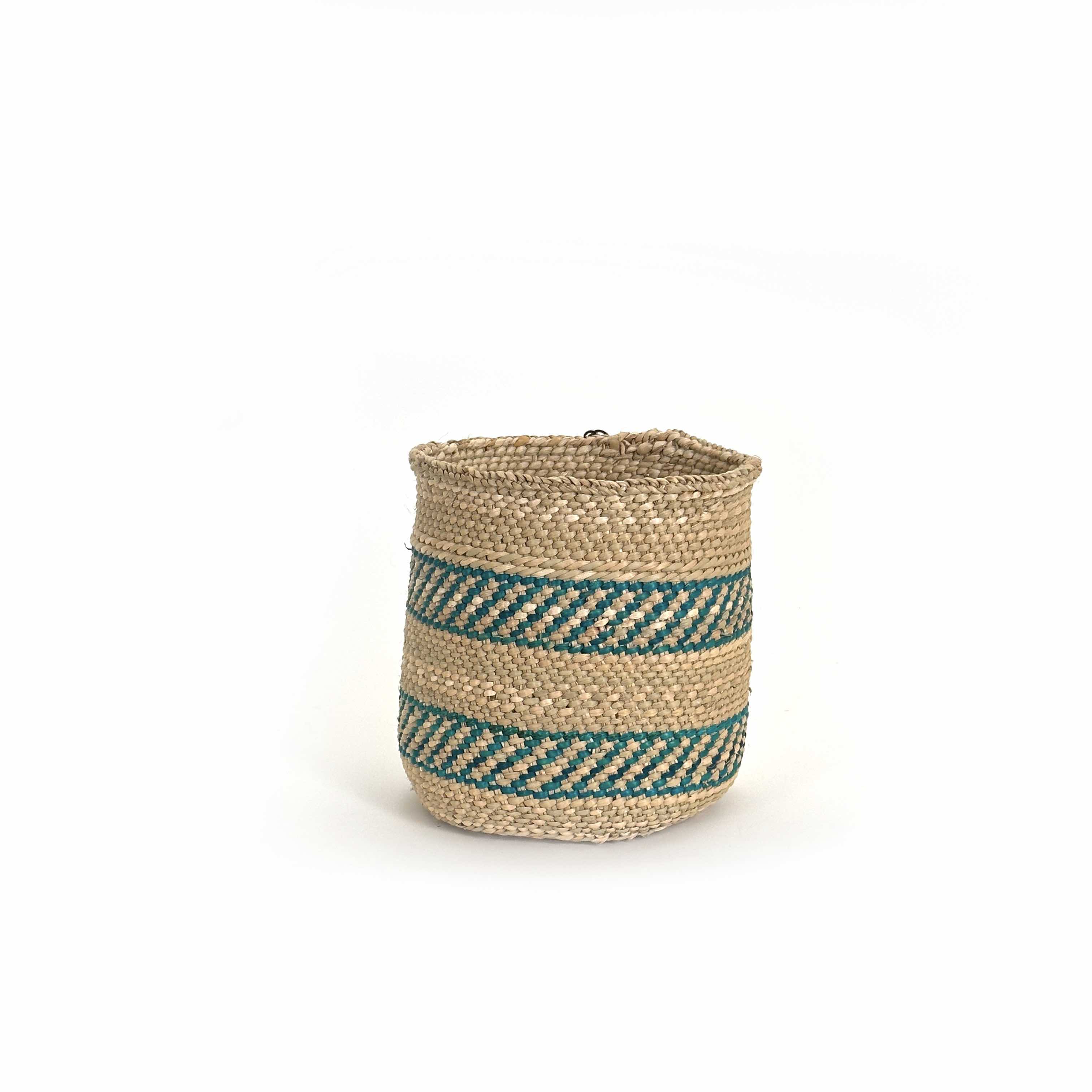 African Iringa woven basket with Turquoise Stripe by Mbare Ltd - product image 6 for Resin Society