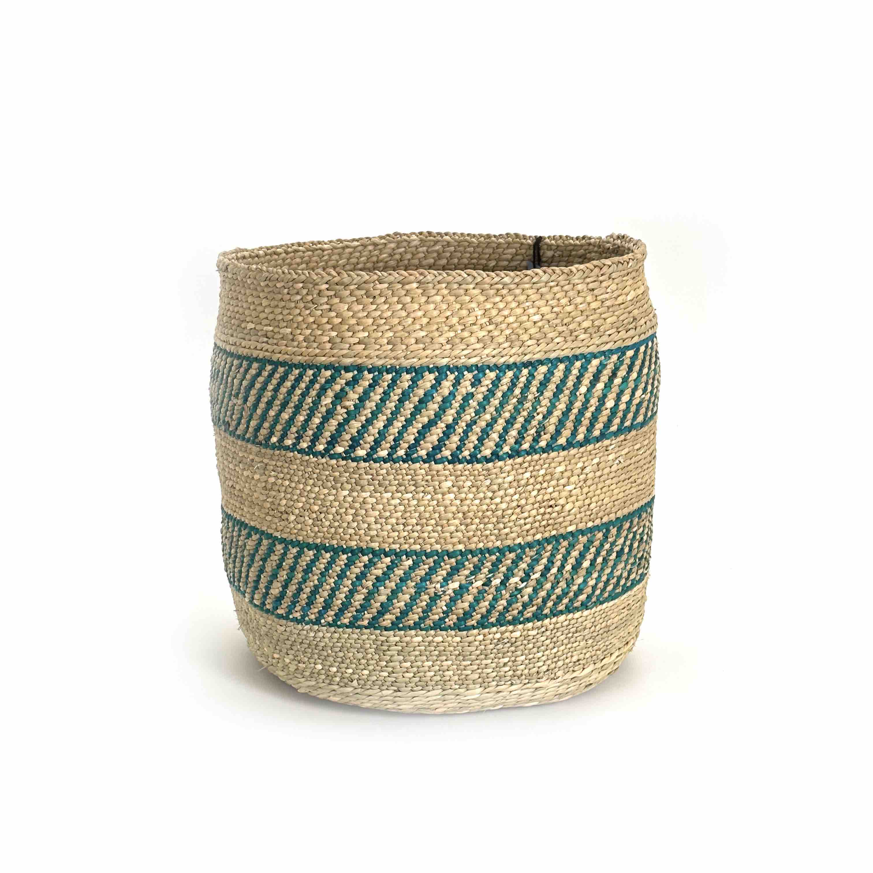 African Iringa woven basket with Turquoise Stripe by Mbare Ltd - product image 8 for Resin Society
