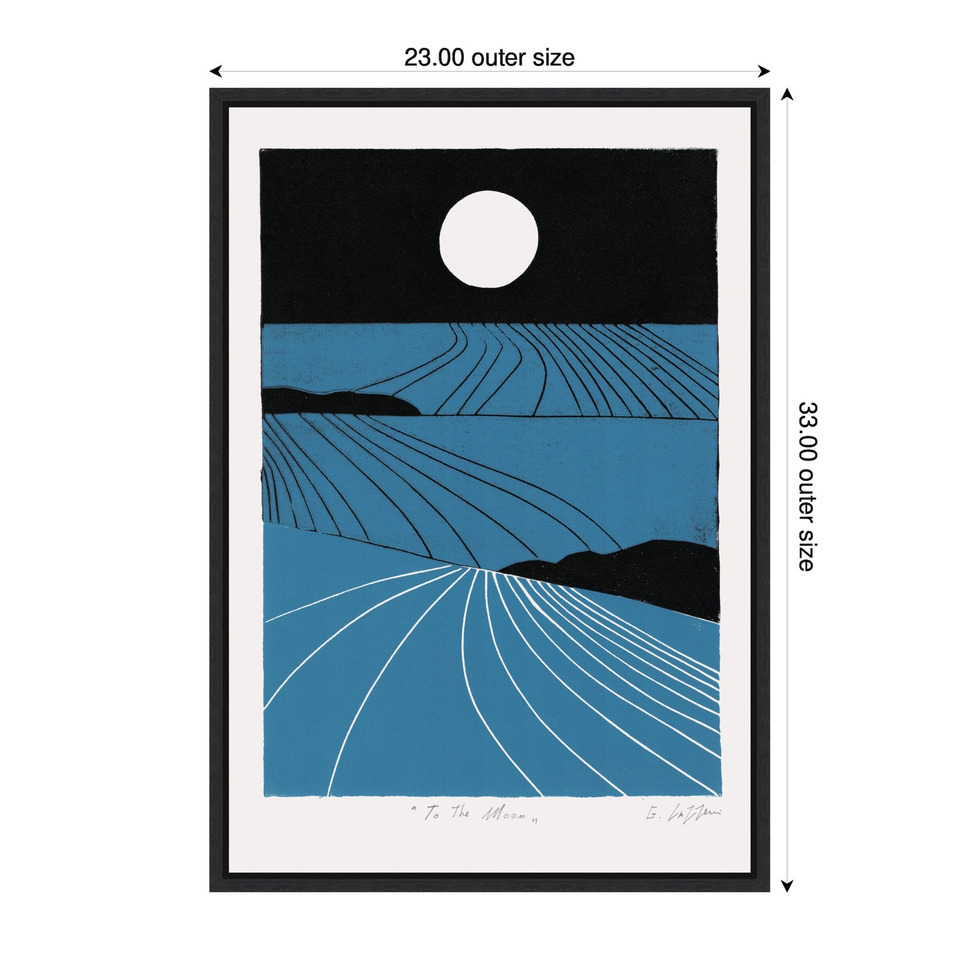 Sylvie Folk To The Moon Linocut Framed Canvas by Giuliana Lazzerini