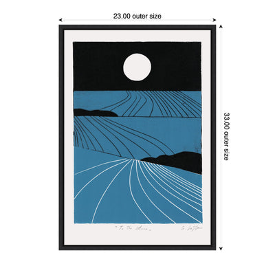 Sylvie Folk To The Moon Linocut Framed Canvas by Giuliana Lazzerini