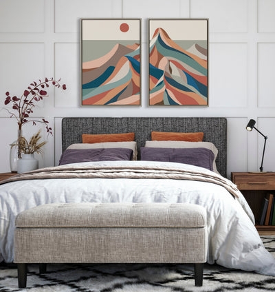 Sylvie Mid Century Modern Mountains Blue Framed Canvas Set