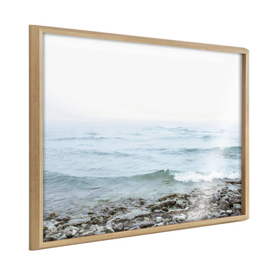 Framed printed art titled 'Blake Waving' featuring coastal blues and greens by Emiko and Mark Franzen