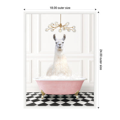 Sylvie Llama in Pink Bathtub on Checker Floor Framed Canvas by Amy Peterson