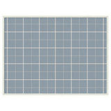 Rectangular pinboard with a white frame featuring a light blue plaid fabric surface in a grid pattern of evenly spaced thin white lines.