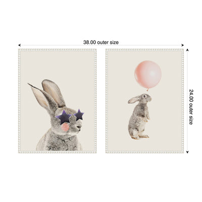 Sylvie Beaded The Bunny Star Glasses and The Bunny Pink Balloon Framed Canvas Art Set