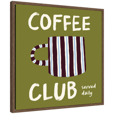 Coffee Club Kitchen Sage Green framed canvas wall art print in walnut brown Sylvie frame