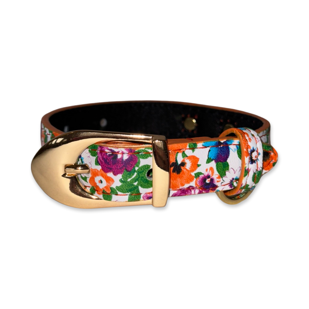 Poppy & Pansy Italian Leather XS Collar with floral pattern
