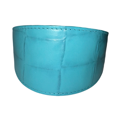 The Tiffany Collection: Turquoise Blue Embossed Croc Italian Leather 3” Wide Style Collar