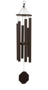 Amish handmade aluminum wind chimes in various sizes hanging outdoors