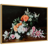 Sylvie Moody Bouquet framed canvas art featuring moody floral bouquet with dark moody background and pops of bright flowers