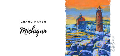 Drinkware -Grand Haven Lighthouse: Burning Sky, Quiet Shore