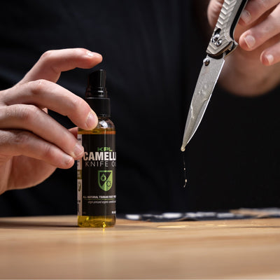 Organic Camellia Kitchen Knife Oil - Carbon Steel and Cast Iron detail image - Resin Society