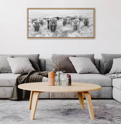 Sylvie Herd of Highland Cows Black and White Framed Canvas by The