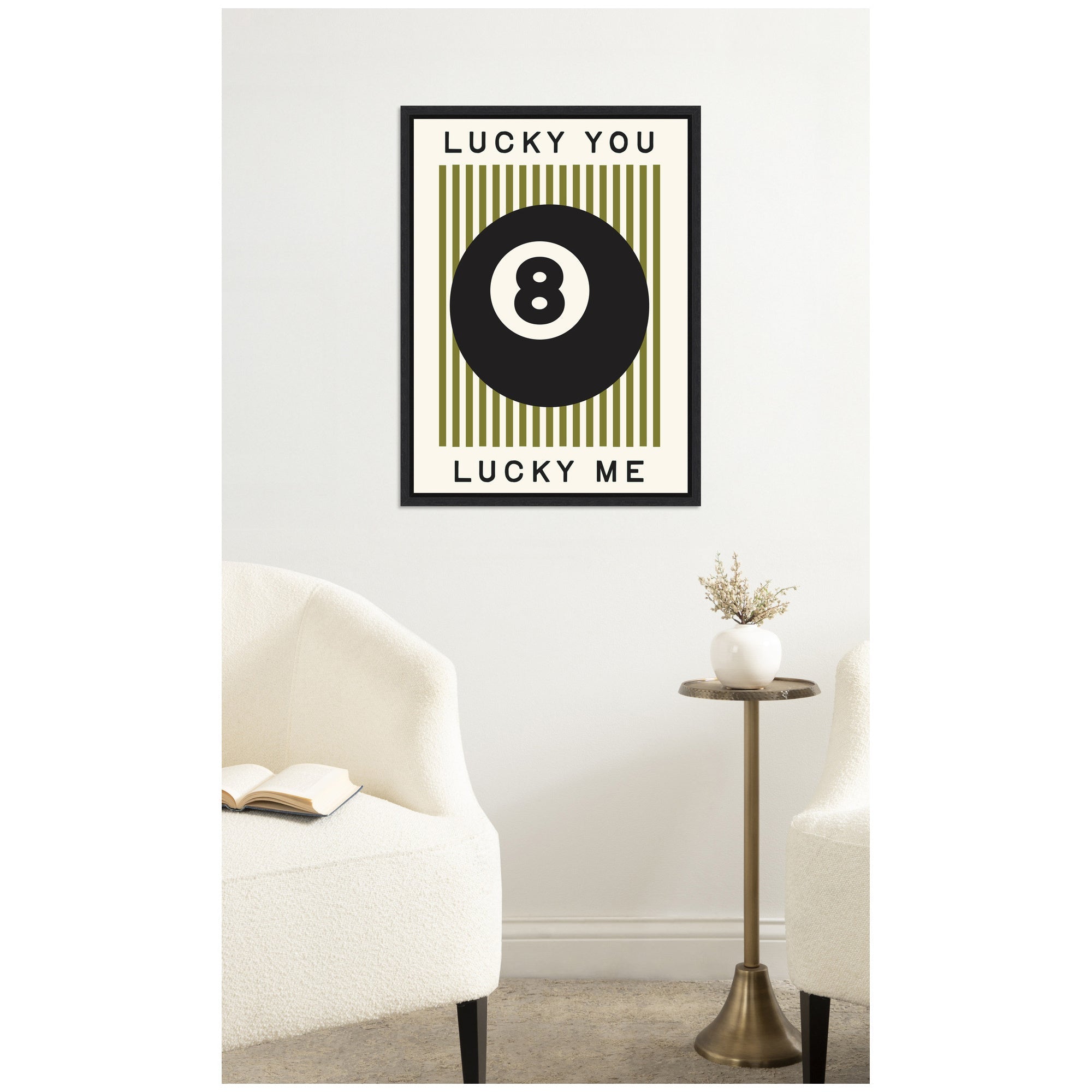 Lucky You Lucky Me Green Striped 8 Ball Print by Lucky Guava - Framed Canvas Wall Art