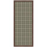Tall rectangular pinboard with sage green and beige plaid fabric framed in dark brown wood, featuring a grid pattern for organizing notes or pins.