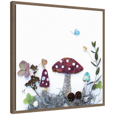Framed canvas wall art titled Mushroom No.
1 by Madeline Jeppesen showing a detailed mushroom image within a rectangular Sylvie frame.