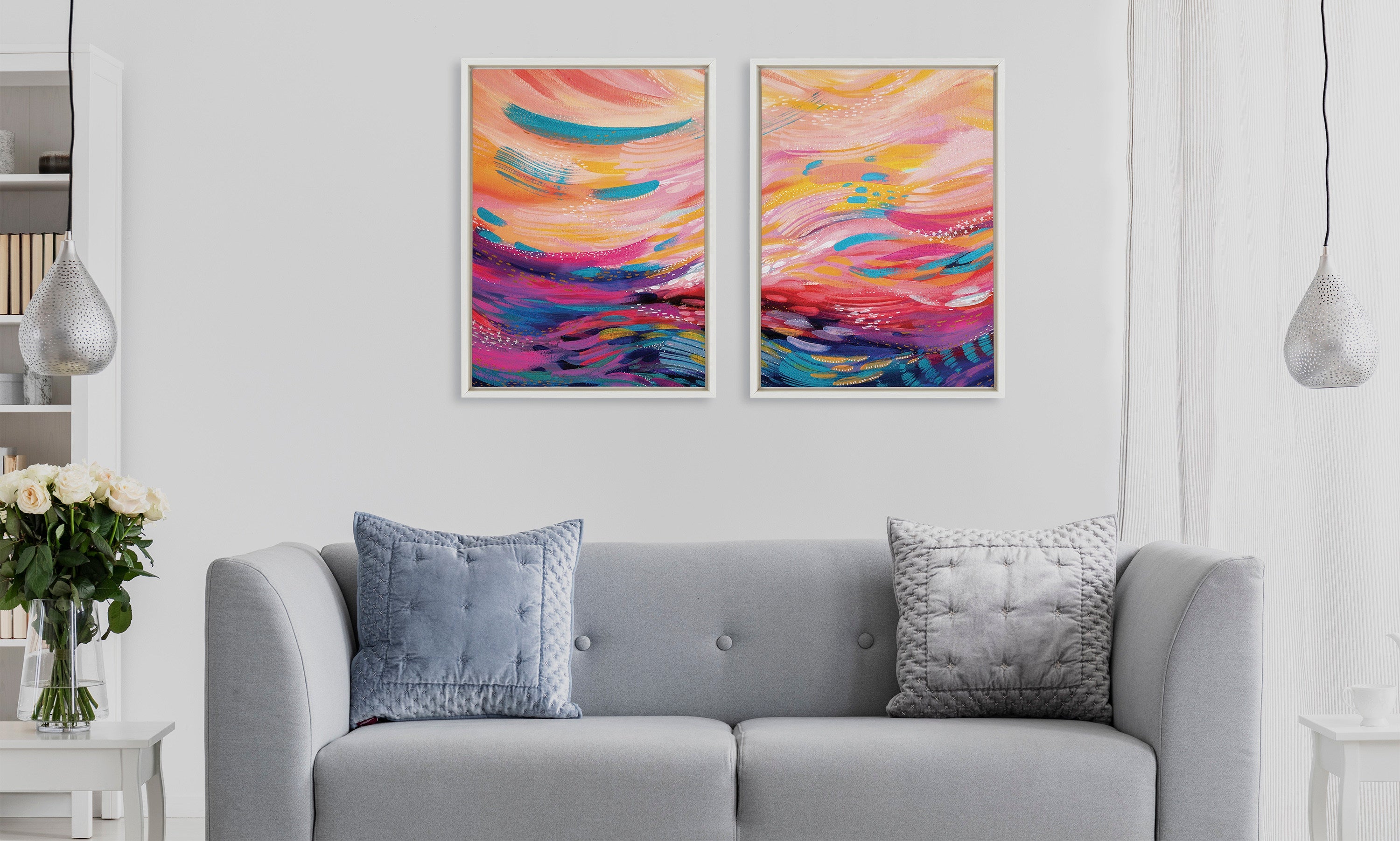 Sylvie Brush Strokes 90 Framed Canvas Set by kateandlaurel - product image 12 for Resin Society