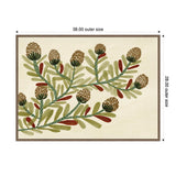 Framed canvas print featuring stylized botanical illustration with green leaves, red accents, and brown clustered flowers on a cream background, sized 38x28 inches.