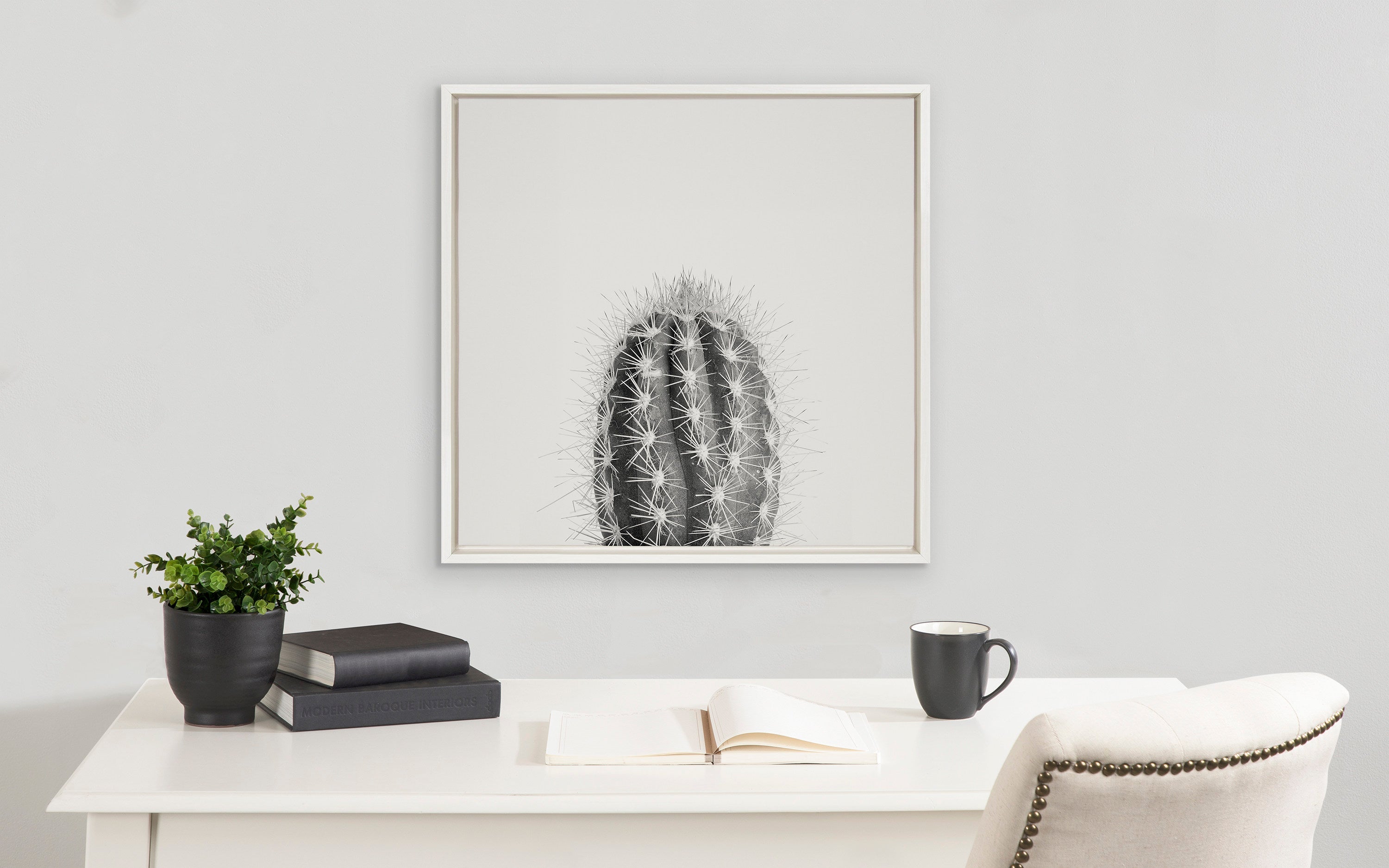 Sylvie Haze Cactus Succulent Tall Framed Canvas