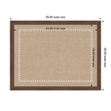 Rectangular pinboard with dark wood frame and natural beige fabric surface, featuring a white scalloped edge design inset inside the board area.