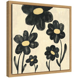 Sylvie Black Flowers Framed Canvas showing abstract black floral shapes on white with modern polystyrene frame