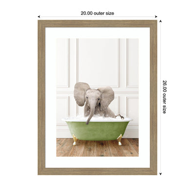 Baby Elephant in Transitional Bathtub by Amy Peterson Framed Wall Art Print
