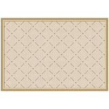 Beige cork pinboard with a repeating green diamond lattice pattern framed in light wood, shown from a straight-on perspective.