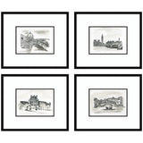 Vintage Europe 4 Piece Framed Wall Art Print Set by Teju Reval displayed on a wall