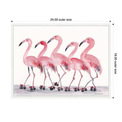Sylvie Roller Skating Flamingos Framed Canvas by Patricia Shaw