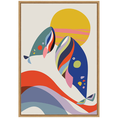 Sylvie Retro Coastal Mom and Baby Whales Framed Canvas by Rachel Lee