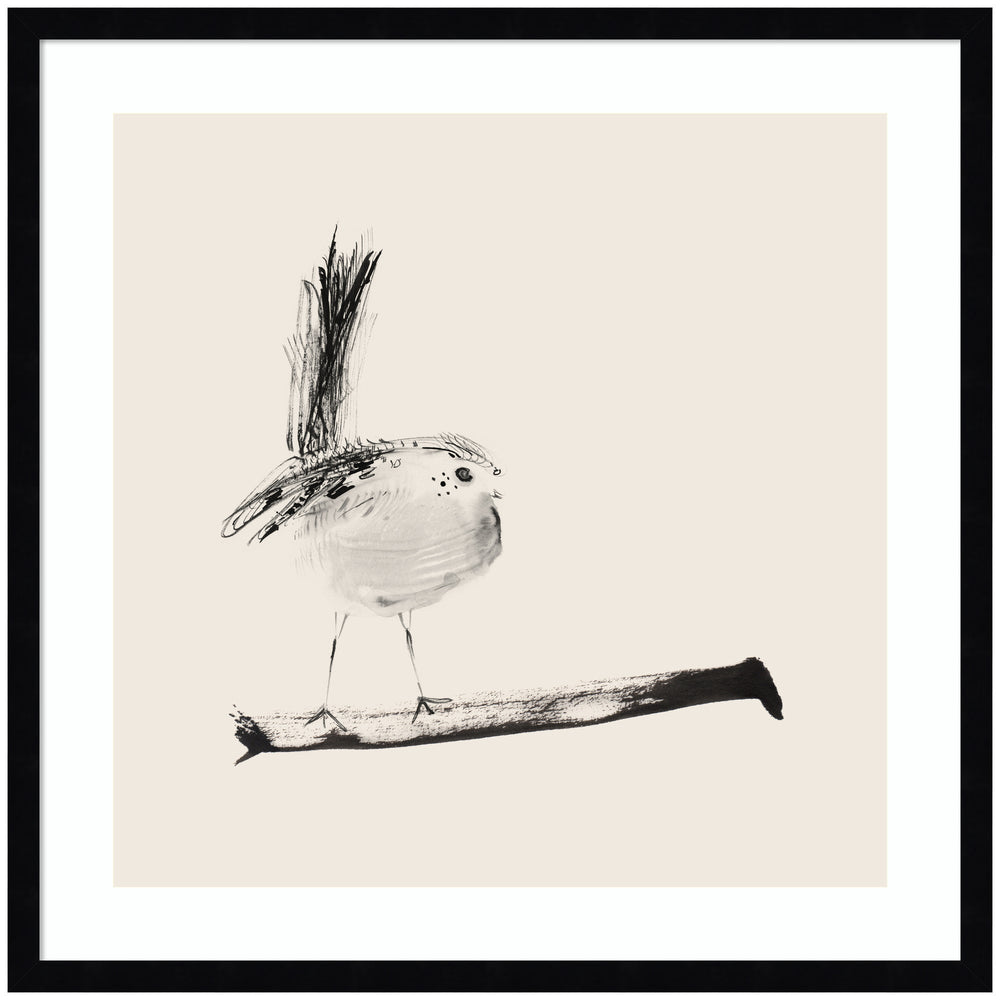 Framed wall art print of sketched bird on branch by Danushka Abeygoda