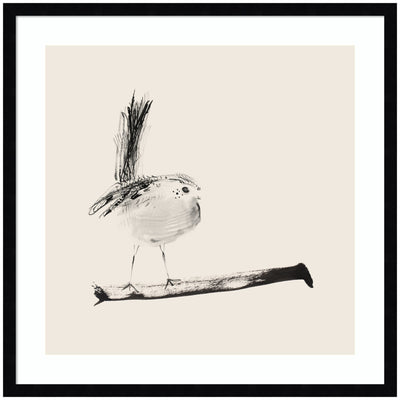 Framed wall art print of sketched bird on branch by Danushka Abeygoda