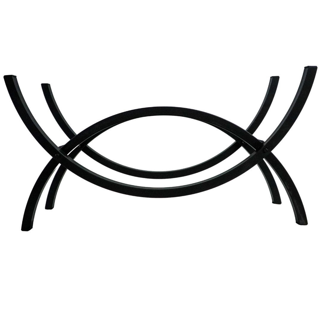 Black 3 ft Crescent Metal Firewood Rack for indoor or outdoor use